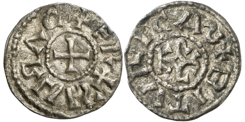 Denier de Charlemagne à légende rétrograde